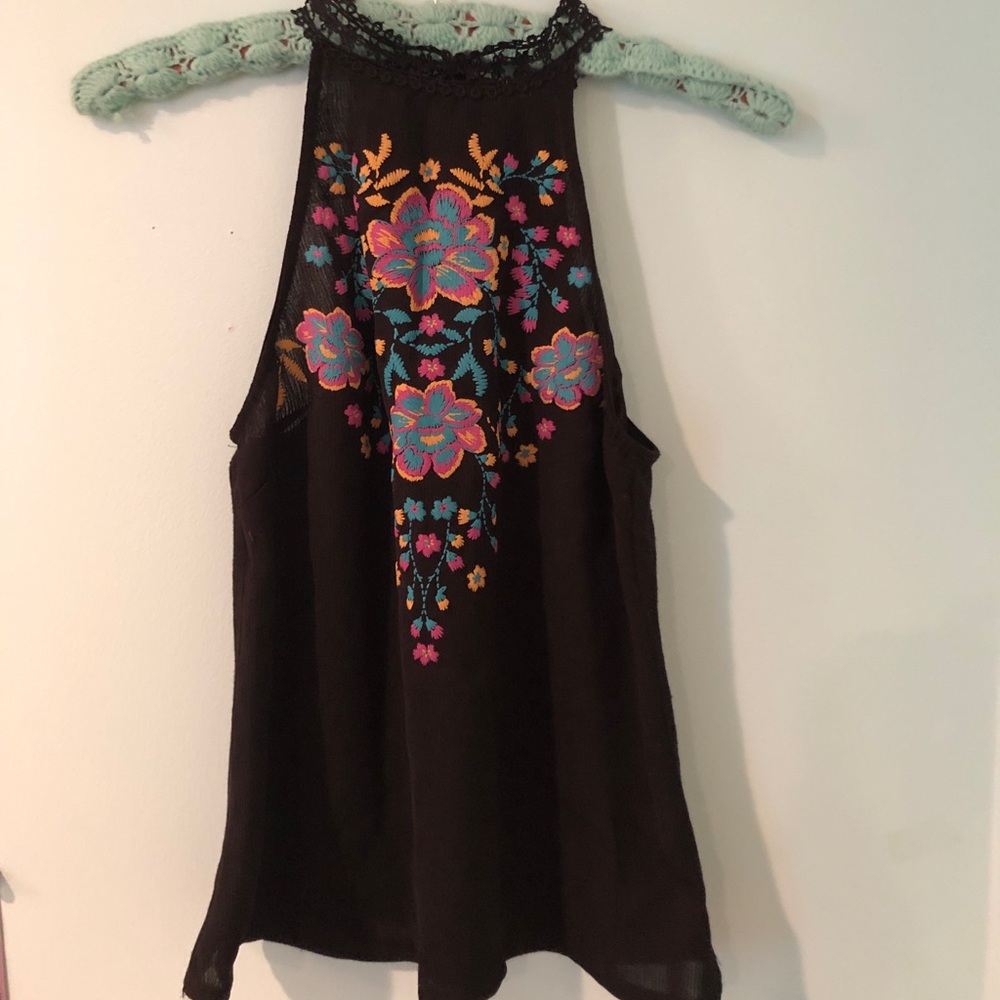 high neck floral tank